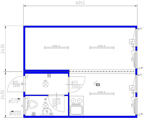Doppelcontainer mit WC und Kleink&uuml;che mieten leihen