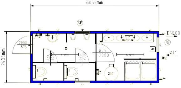 Sanit&auml;rcontainer /  Dusch- und  WC-Container Typ 20' mieten leihen